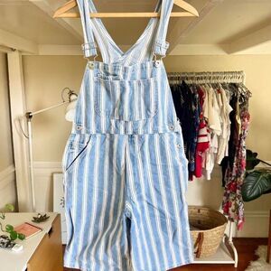 90s Vintage GAP Striped Denim Jean Overall Shorts XS Small Womens
